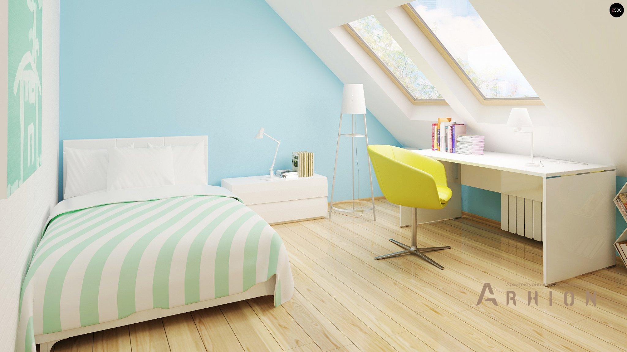 8. Проект одноэтажного дома в европейском стиле с двускатной кровлей, Z40 os, площадью - 142 кв c мансардой